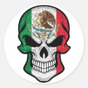 Mexico glimlachende schedelvlag ronde sticker