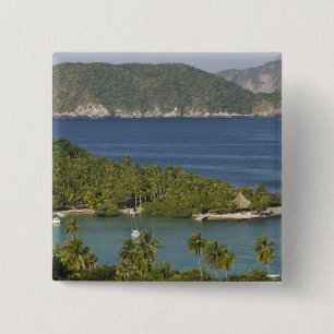 Mexico, Guerrero, Zihuatanejo. Playa Las Gatas- Vierkante Button 5,1 Cm
