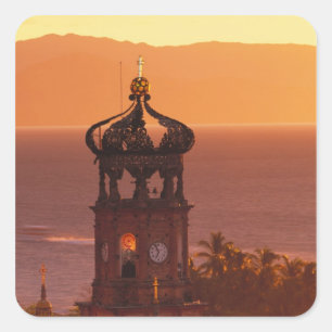 Mexico, Jalisco, Puerto Vallarta. Kerk toren Vierkante Sticker