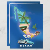 Mexico kaart illustratie reisposter. (Voorkant / Achterkant)