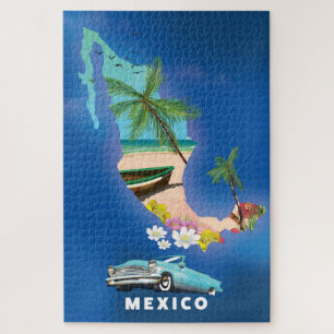 Mexico kaart illustratie reisposter. legpuzzel