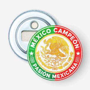 Mexico Kampioen Vlagkleuren Grafisch Wapen Rond Button Flesopener