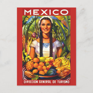 Mexico, lachende vrouw met tropische vruchten, vin briefkaart