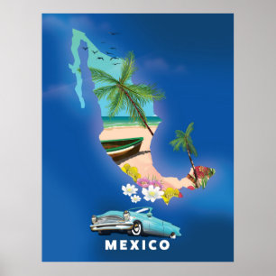 Mexico Map Illustration reisposter. Poster