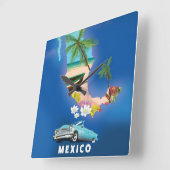 Mexico Map Illustration reisposter. Vierkante Klok (Hoek)