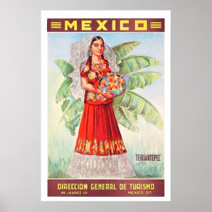 Mexico, Mexicaanse vrouw met tropische fruitmand Poster