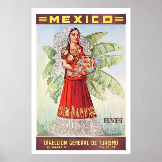 Mexico, Mexicaanse vrouw met tropische fruitmand Poster (Voorkant)