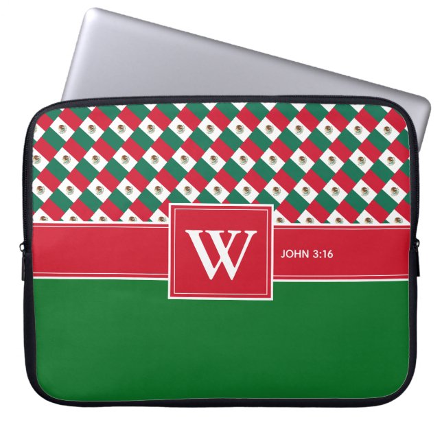 MEXICO Monogram Christelijke scripts Laptop Green Sleeve (Voorkant)