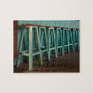 Mexico, Oaxaca, Groene barkrukken tegen de muur Legpuzzel
