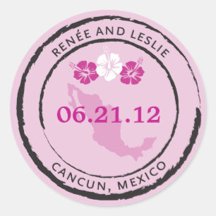 Mexico Passport Stamp met Hibiscus Flowers Ronde Sticker