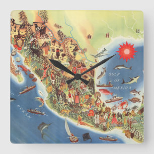 Mexico Pictorial Map van Miguel Gomez Medina Vierkante Klok