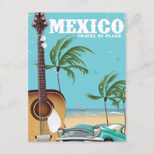Mexico - reizen per vliegtuig reisposter. briefkaart