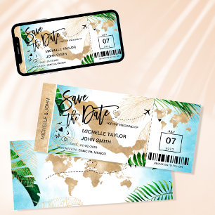 Mexico Save the Date Boarding Pass Wereldkaart Uit Kaart