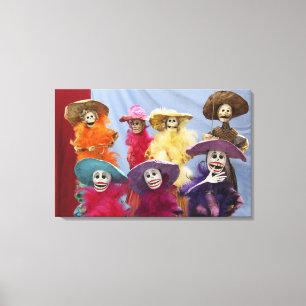 Mexico. Skeletale Catrina's, vierende figuren Canvas Afdruk