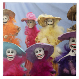 Mexico. Skeletale Catrina's, vierende figuren Tegeltje