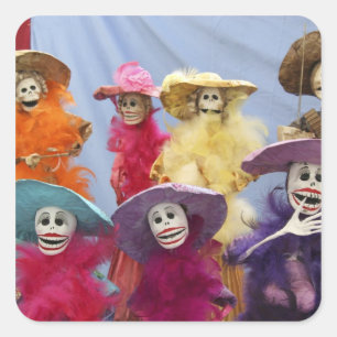Mexico. Skeletale Catrinas, vierende figuren Vierkante Sticker