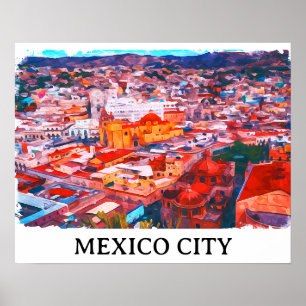 Mexico Stad CDMX Schilderij Panorama Uitzicht Poster