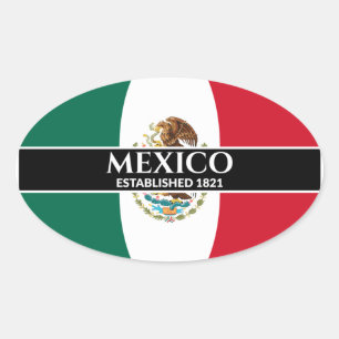 Mexico stelde 1821 Mexicaanse vlag witte tekst op Ovale Sticker