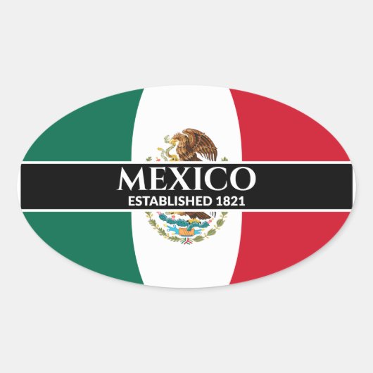 Mexico stelde 1821 Mexicaanse vlag witte tekst op Ovale Sticker (Voorkant)