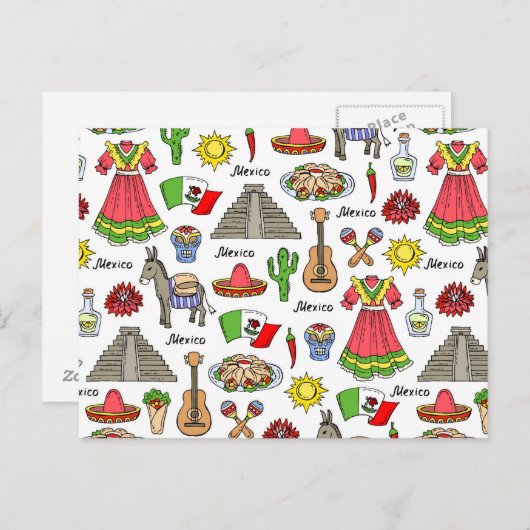 Mexico | Symbolen Patroon Briefkaart (Voorkant / Achterkant)