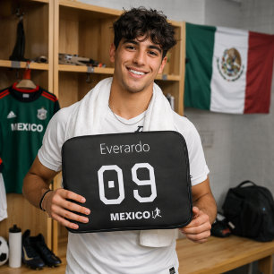 Mexico Voetbal Minimalistisch Zwart Persoonlijke N Laptop Sleeve