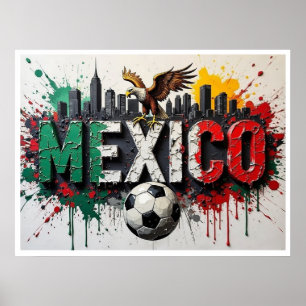 Mexico Voetbal Stadssilhouet Olie Schilderstijl Ku Poster