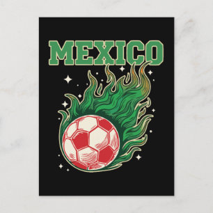 Mexico Voetbal Vlammende Bal Retro Voetbal Fan Art Briefkaart
