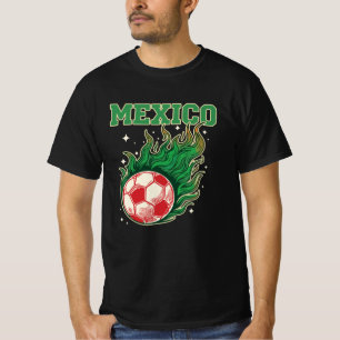 Mexico Voetbal Vlammende Bal Retro Voetbal Fan Art T-shirt