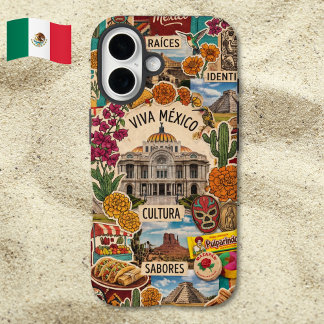 Mexicore Collage Viva Mexico Trots Scrapbook iPhone 16 Hoesje