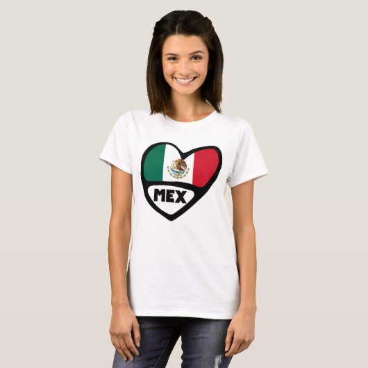 Mexique Code Pays Coeur Drapeau, T-shirt MEX (Devant entier)