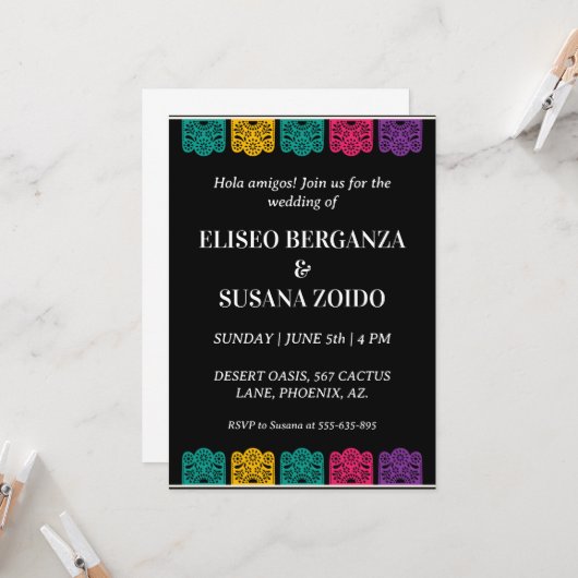 mexique coloré invitation mexicaine mariage (Devant/Arrière en situation)