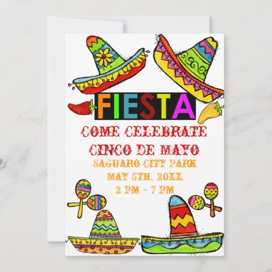 Mexique Fiesta Cinco de Mayo Invitations Blanc (Devant)