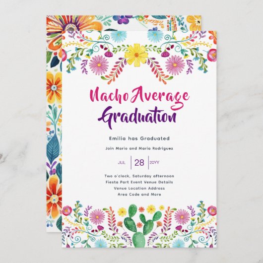 Mexique FIESTA DIPLÔME Invitation Folk Art (Devant / Derrière)