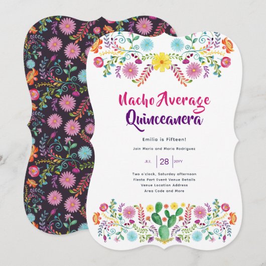 Mexique FIESTA Quinceanera Invitation Folk Art (Devant / Derrière)