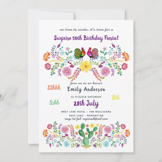 Mexique FIESTA SURPRISE Anniversaire Invitation Fl (Devant)