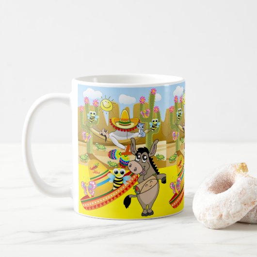 Mexique Homme Donkey Sombrero Papillon Mug jaune (Avec donut)