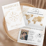 Mexique Mariage Destination Passport Carte du mond<br><div class="desc">Mexique moderne et élégant Carte du monde Invitation Mariage Destination,  comme passeport.Cimetière de boussole doré avec monogramme sur la première page</div>