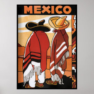 Mexique ~ Poster de voyage Mexicains Zarapes