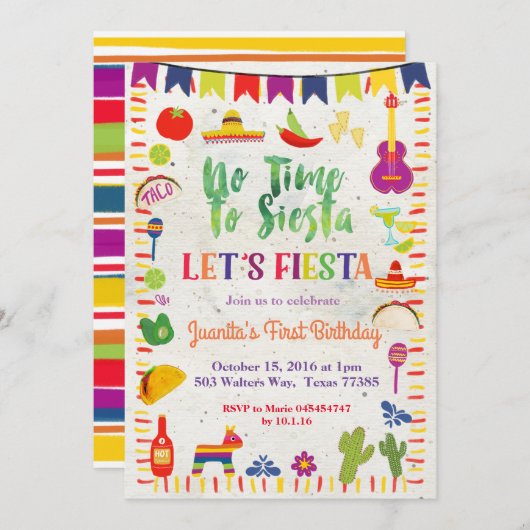 Mexique Taco 1er anniversaire Invitation (Devant / Derrière)