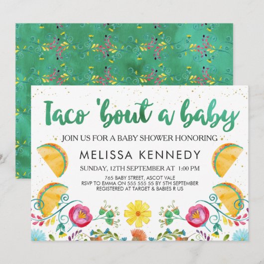 Mexique Taco Bout A Baby Baby shower Invitation (Devant / Derrière)