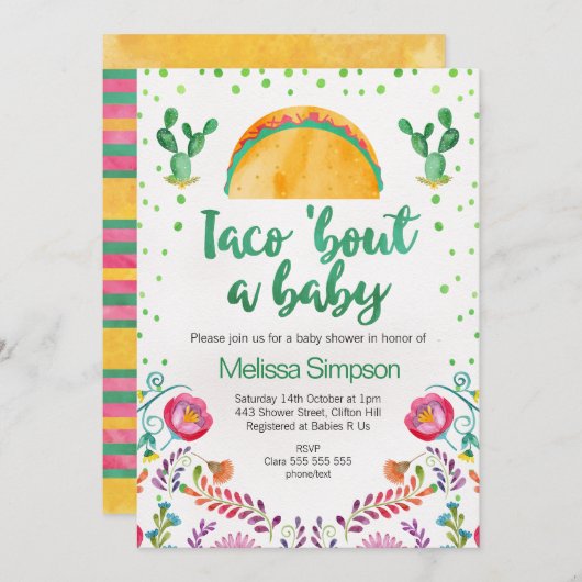 Mexique Taco Bout Une Invitation Baby shower (Devant / Derrière)