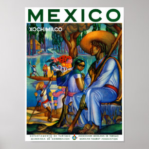 Mexique Xochimilco Poster vintage restauré