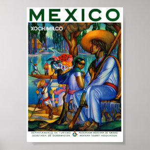 Mexique Xochimilco Poster vintage restauré
