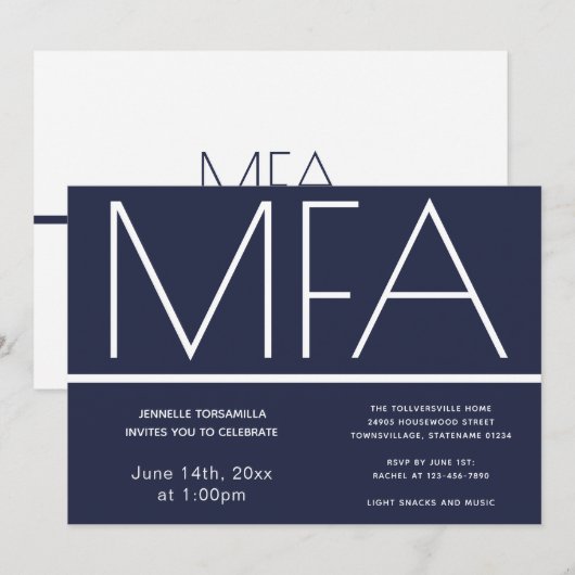 MFA Graduation Party Invitation (Devant / Derrière)