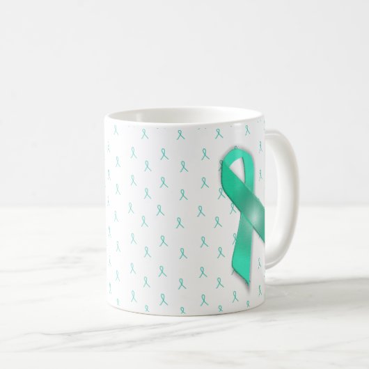 MG Awareness Ribbons Koffie Mok Blauwgroen (Voorkant rechts)