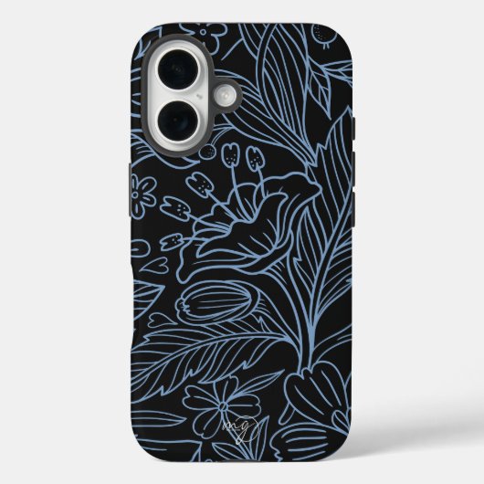 MG Zwart Botanisch Patroon IPhone case (Achterkant)