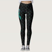 MG Zwarte en Blauwgroen linten Leggings (Voorkant)