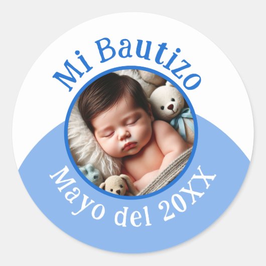 Mi Bautizo con Foto y Fecha Ronde Sticker (Voorkant)