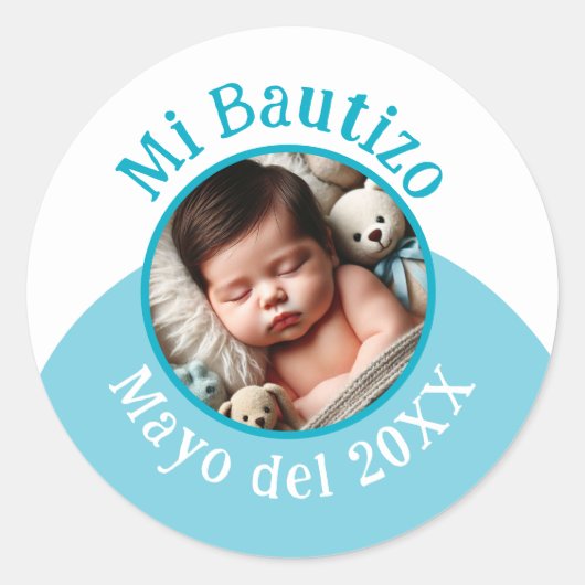 Mi Bautizo con Foto y Fecha Ronde Sticker (Voorkant)
