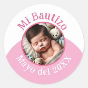Mi Bautizo con Foto y Fecha Ronde Sticker